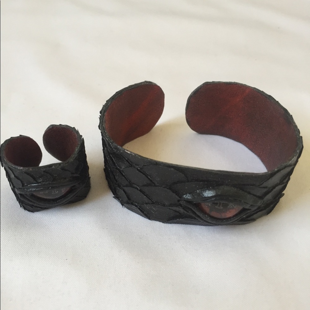 Python Snakeskin Eye Bracelet And Ring - image 1